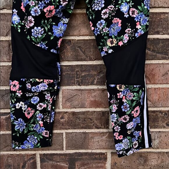 Calvin Klein Floral Mesh Stripe Black Blue Pink Leggings Large - Picture 7 of 10